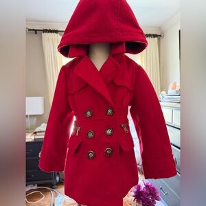 Jessica Simpson Red Hooded Double-Breasted Pea Coat